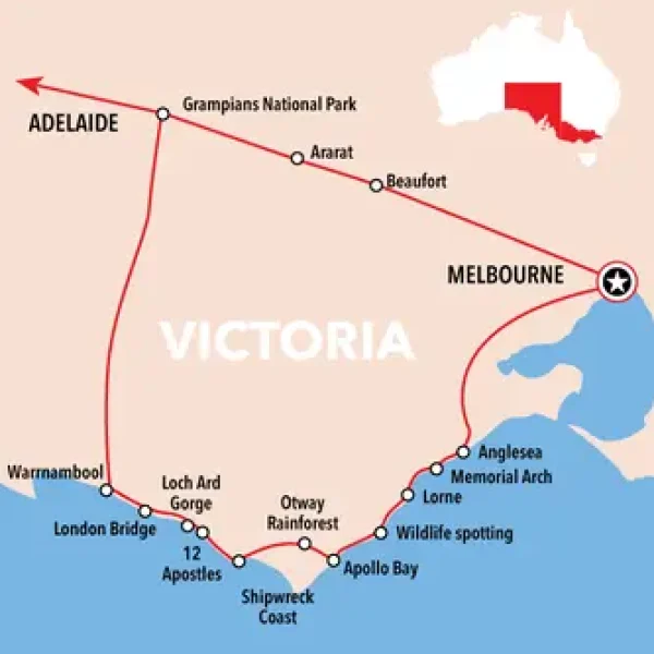 3 Day Melbourne To Adelaide map